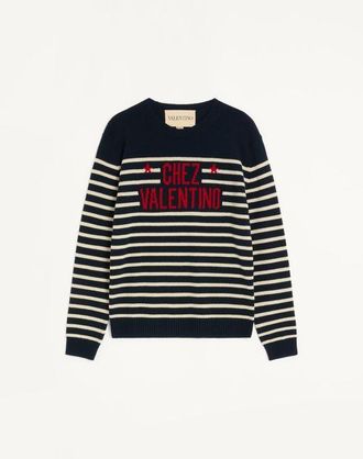 Valentino Maglia In Lana Con Motivo Jacquard Chez Valentino Uomo BLU/BURRO XXL