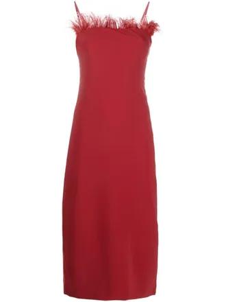 Patrizia Pepe feather-trim midi fitted dress - women - Ostrich Feather/Elastane/Polyester - 38 - Red