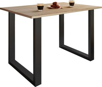 ebuy24 Mesa de madera vcm al. 76 x an. 110 x p. 50 cm Marco de pie sólido y de alta calidad Pies de hierro Mesa de cocina - Xona u (Negro / Roble de miel)