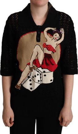 Dolce & Gabbana Black Embroidered Knitted Cotton Womens Sweater