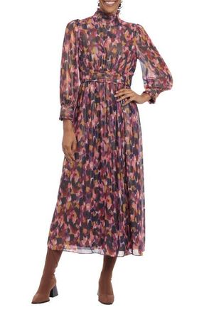 Maggy London Long Sleeve Maxi Dress in Soft White/Raspberry at Nordstrom, Size 12