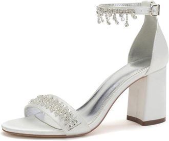 Generic Wedding Shoes Bridal Block Heel Wedding High Heels Sandals Open Toe Bridal Chunky Shoes Wedding Heels 8Cm,Ivory White,10 UK