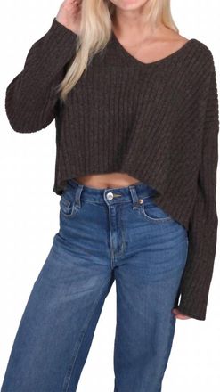 C.T. Plage V Neck Cropped Sweater Top In D. brown