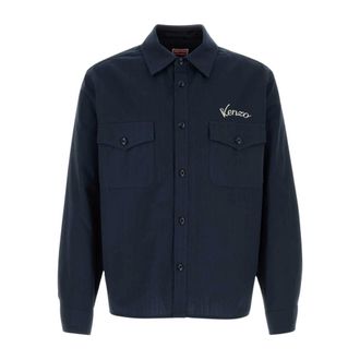 Kenzo Varsity Geborduurd Overshirt - Heren - Casual Overhemden - Blauw - M - Katoen - Overhemden