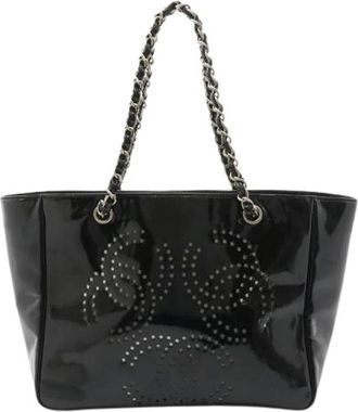 Chanel Pre-owned Tote Bags, female, Black, Size: ONE SIZE Pre-owned Triple Coco Mark Patent Tote Bag