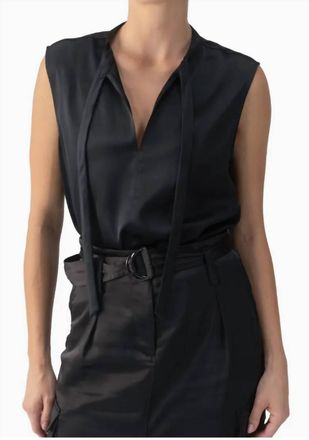 Sanctuary Tie Neck Satin Shell Top In Black