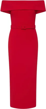 Rebecca Vallance Precious Belted Off-the-shoulder Midi Dress