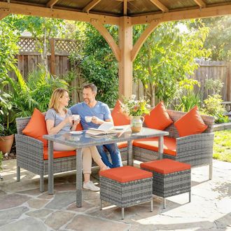 OUTSUNNY 5Pcs Rattan Dining Corner Sofa Set, Garden Furniture Set, Orange