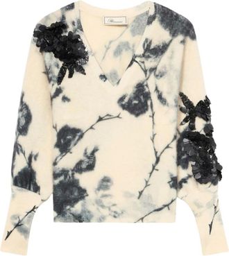 Blumarine Maglia in lana e cashmere con stampa floreale 3D - - Knitwear - Donna - Multicolore - S