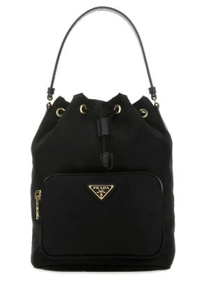Prada Black Logo Duet Bucket Bag