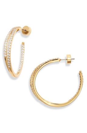 Nordstrom Pav&eacute; Double Hoop Earrings in Clear- Gold at Nordstrom