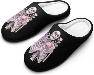 Generic Skeleton Floral Funny Mens Cotton Slippers Soft Non-Slip Rubber Sole House Slipper Indoor Outdoor