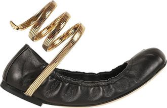 Rene Caovilla Zwarte Metalen Slang Ballerina Schoenen - Dames - Ballerinas - Zwart - 37 1/2 EU - Leer - Schoenen