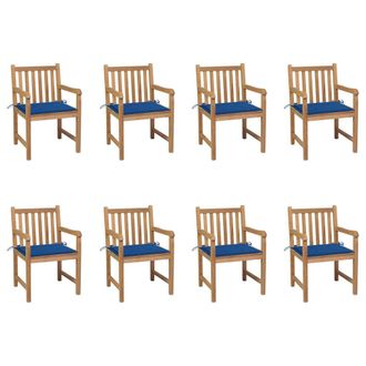 vidaXL Sillas De Jard&iacute;n 8 Uds Madera Maciza De Teca Cojines Azul Royal Vidaxl