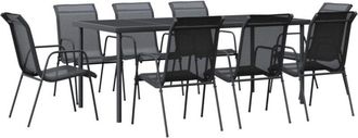 vidaXL vidaXL 9 Piece Garden Dining Set Black Steel and Textilene
