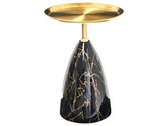 Beliani Mesa auxiliar metal m&aacute;rmol dorado