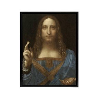 Artery8 Salvator Mundi World Savior da Vinci Black Framed Canvas Wall Art in Brown | Size: W24 x H32