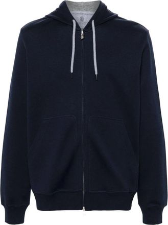 Brunello Cucinelli Hoodie met rits - Heren - Vesten met rits - Blauw - S - Hoodies & sweatvesten