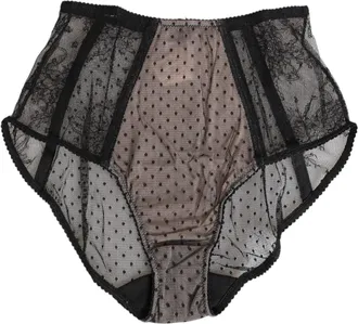 Dolce & Gabbana Black Sheer Polka Dot Lace High Waist Underwear Polyamide Clothing