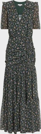 Veronica Beard Mick Floral Short-Sleeve Silk Maxi Dress