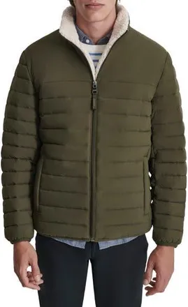 DKNY Water Resistant Faux Shearling Lined Quilted Jacket in Olive at Nordstrom Rack, Size Xx-Large