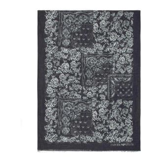 Emporio Armani Scarves, female, Blue, Size: ONE SIZE Linen blend stole with a bandana print