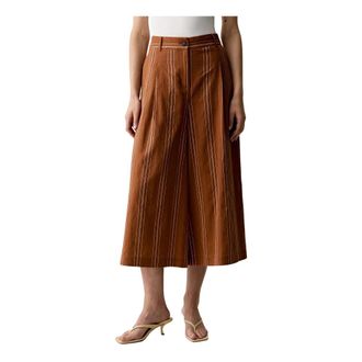 Benetton Cropped Broeken - Dames - Vrijetijds broeken - Bruin - L - Katoen - Broeken