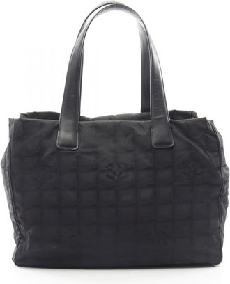 Chanel Black Leather Nylon Canvas Handbag Tote Bag (Pre-Owned)