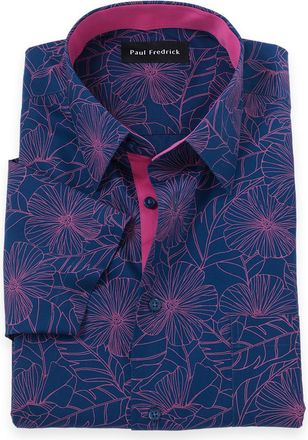 Paul Fredrick Non-iron Cotton Floral Short Sleeve Dress Shirt With Contrast Trim