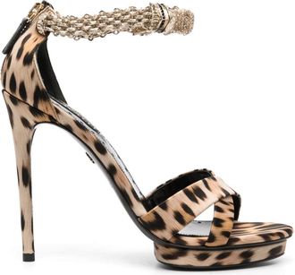 Roberto Cavalli 125mm leopard-print sandals - women - Calf Leather/Polyester/Calf Leather - 40 - Neutrals