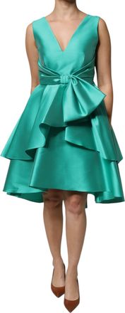 Alberta Ferretti Green Satin Polyester Sleeveless V-neck Layered Womens Dress (Pre-Owned)