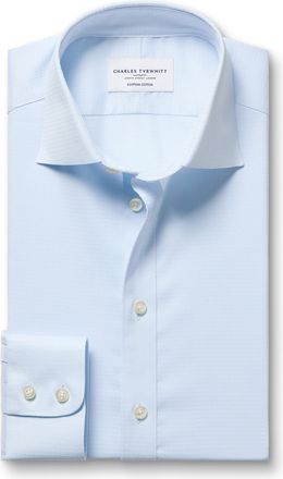 CHARLES TYRWHITT Luxury Texture Cotton Formal Shirt - Light Blue Single Cuff Size 15.5/33 by Charles Tyrwhitt