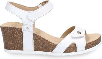 Panama Jack Womens Julia B1 Wedge White Leather Sandals