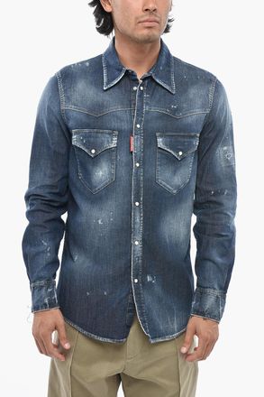 Dsquared2 Camicia FASHION WESTERN in Denim Effetto Vintage con Doppio Taschino Dsquared2