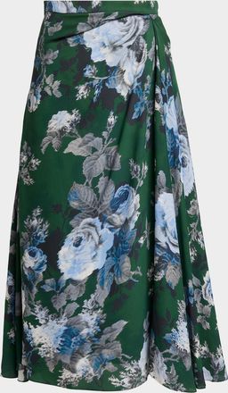 Erdem Floral Draped Crepe Midi Skirt