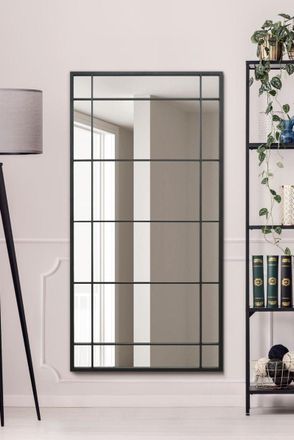 MirrorOutlet Black Metal Framed Window Wall or Leaner Mirror (160CM X 80CM) | Size: 1 Pack