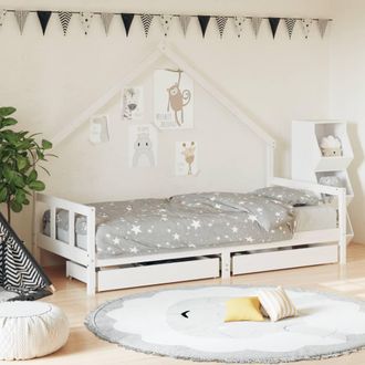 vidaXL Estructura Cama Ni&ntilde;os Con Cajones Madera Pino Blanco 90x200 Cm Vidaxl