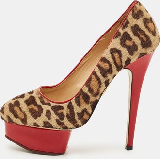 Charlotte Olympia Beige/brown Calf Hair Polly Platform Pumps