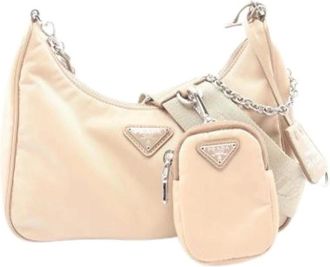 Prada Pre-owned Shoulder Bags, female, Beige, Size: ONE SIZE Pre-owned Vintage Nylon Shoulder Bag