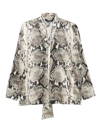 Roberto Cavalli snakeskin-print tie-neck blouse - Neutrals