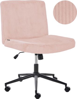 Beliani Silla De Escritorio Giratoria Con Tapizado De Pana Asiento Ancho Neum&aacute;tico Inclinable Para Oficina En Casa Rosa Pastel Geddes