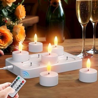 No Brand Paquete De 6 Velas Led De T&eacute;, Con Temporizador, Recargables, Sin Llama, Con Efecto De Luz Parpadeante, Luz Nocturna, Velas Electr&oacute;nicas De T&eacute;, L&aacute;mpara