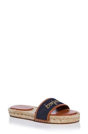 Cinq &agrave; Sept Josephine Embroidered Espadrille Slide Sandal in Indigo/Cognac at Nordstrom Rack, Size 11Us / 41Eu