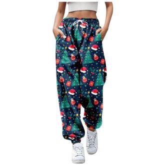 Generic Loose Christmas Sweatpants with Pockets Women Joggers Bottoms Womens Lounge Pants Funny Print Sports Trousers Ladies Workout Gym Running Tracksuit Wom