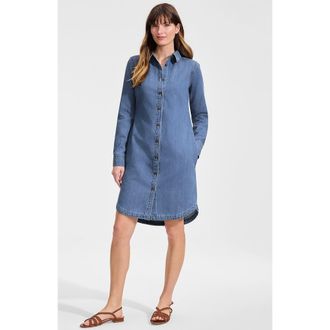 Lands End Linen Long Sleeve Button Front Shirt Dress in Medium Blue Wash at Nordstrom, Size X-Small P