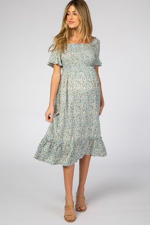 Pinkblush floral Ruffle Midi Dress in Light Blue at Nordstrom, Size Small