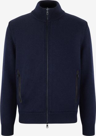 Moncler Schurwoll-Cardigan mit Leder und gestepptem R&uuml;cken