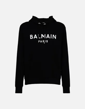 Balmain Mens Balmain Paris Logo Printed Hoodie in Black - Size: 40