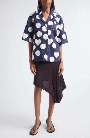 Jacquemus La Chemise Marin Heart Print Button-Up Shirt in Navy/dots Hearts at Nordstrom, Size 38
