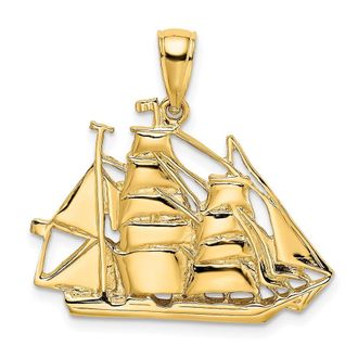 Diamond2Deal 14k Yellow Gold 2-D Polished Sailing Ship Charm